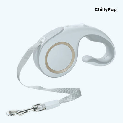 Retractable dog lead with 'ChillyPup' branding on a white background