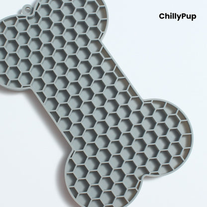 Bone shaped lick mat with ChillyPup branding. 