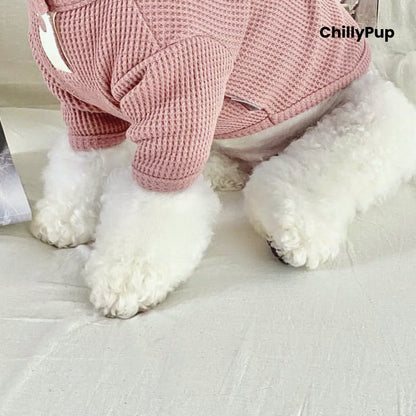 Small dog wearing the Bramble Waffle Knit Dog Jumper in Dusty Rose